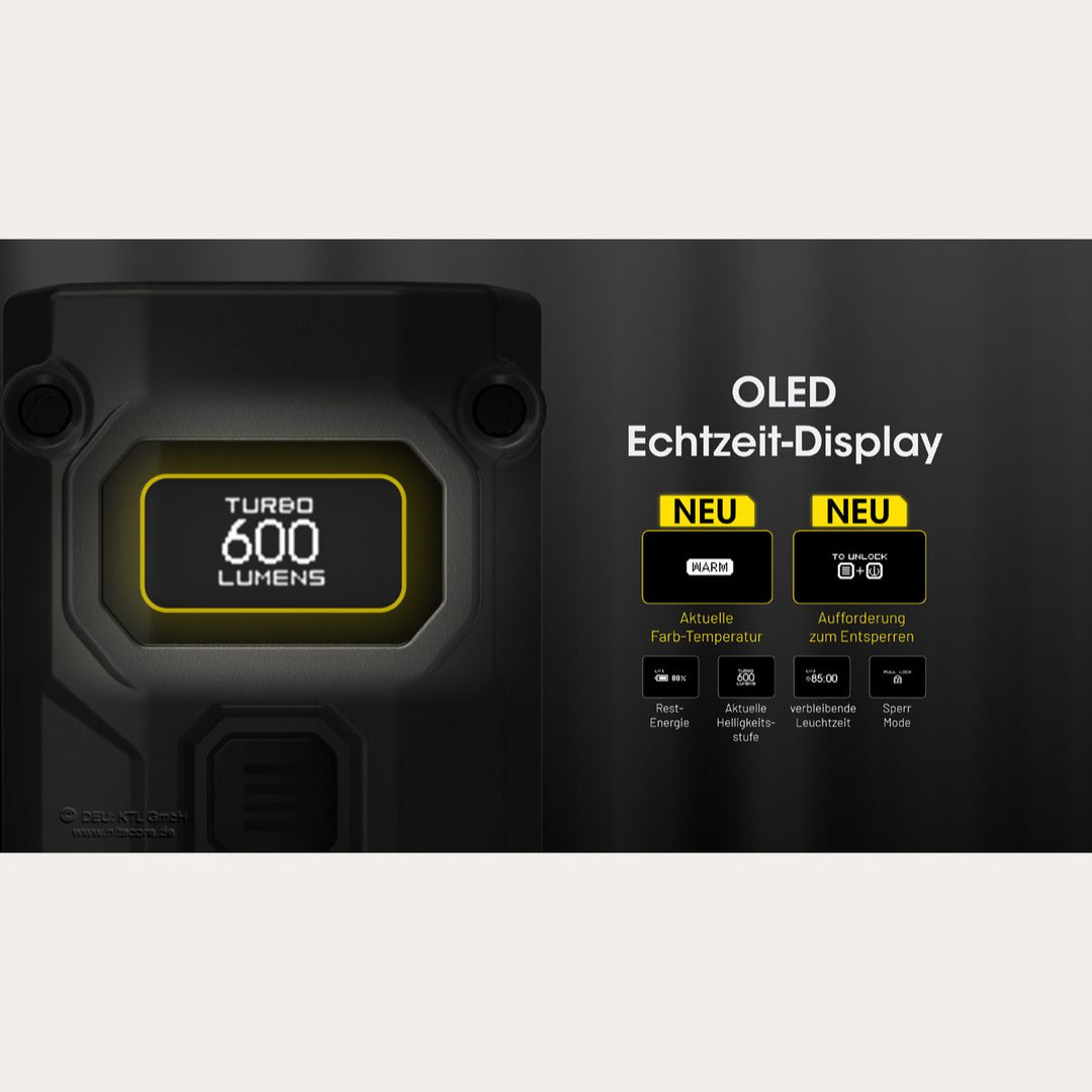 Ultrakleine USB-C Schlüsselanhänger Taschenlampe - 600 Lumen - Tini 3 - Grau