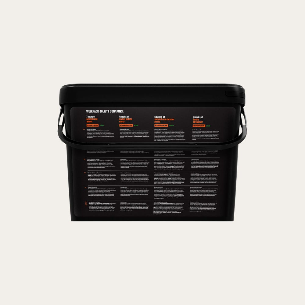 Weekpack Juliett – vegane Wochenration im Eimer