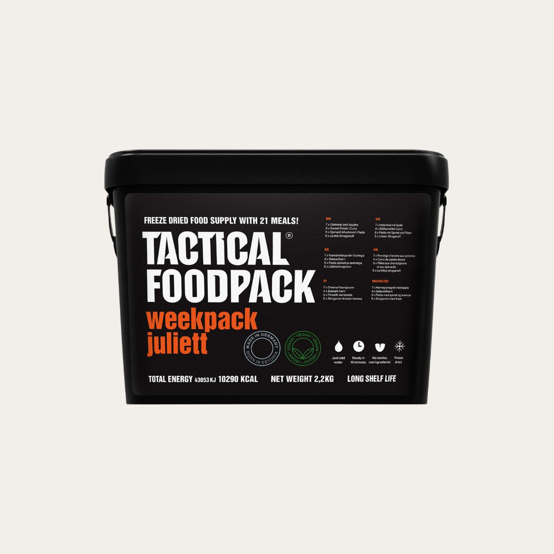 Weekpack Juliett – vegane Wochenration im Eimer