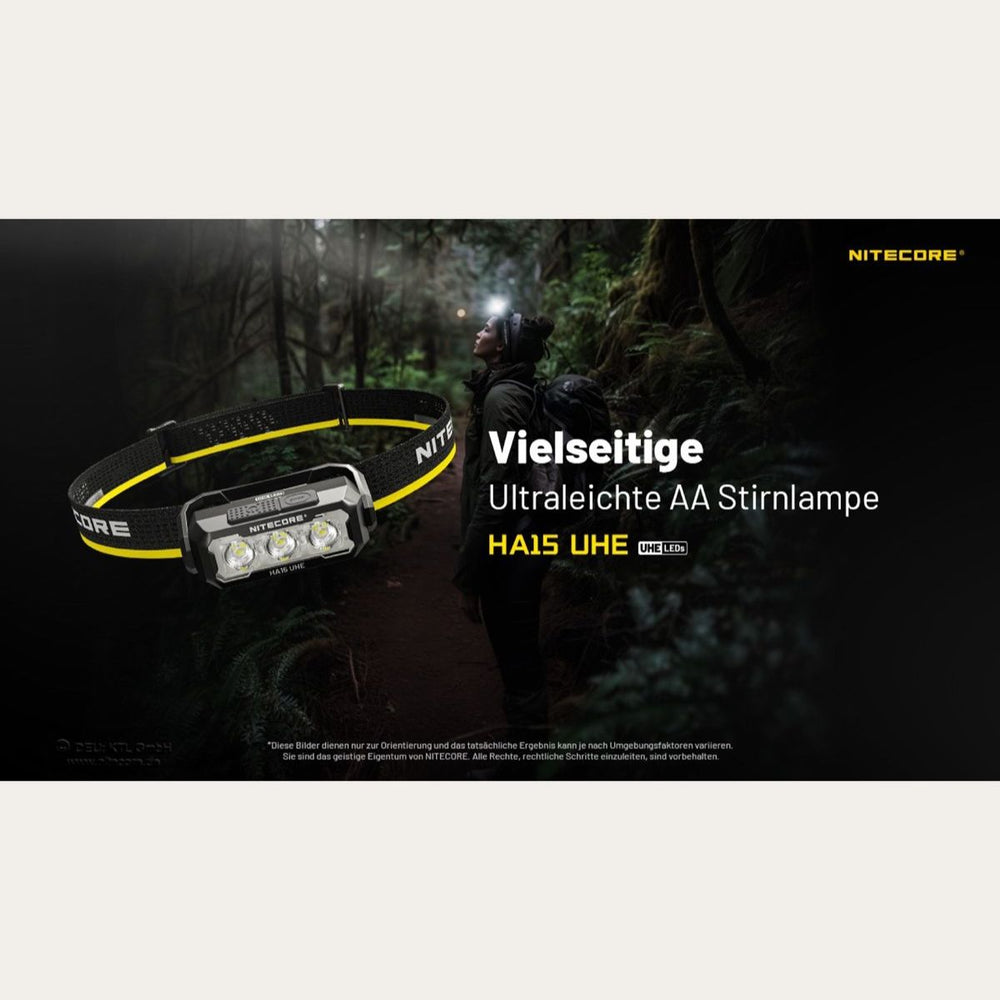 HA15 UHE - Wasserfeste Stirnlampe mit Akku oder Batterie - 400 Lumen