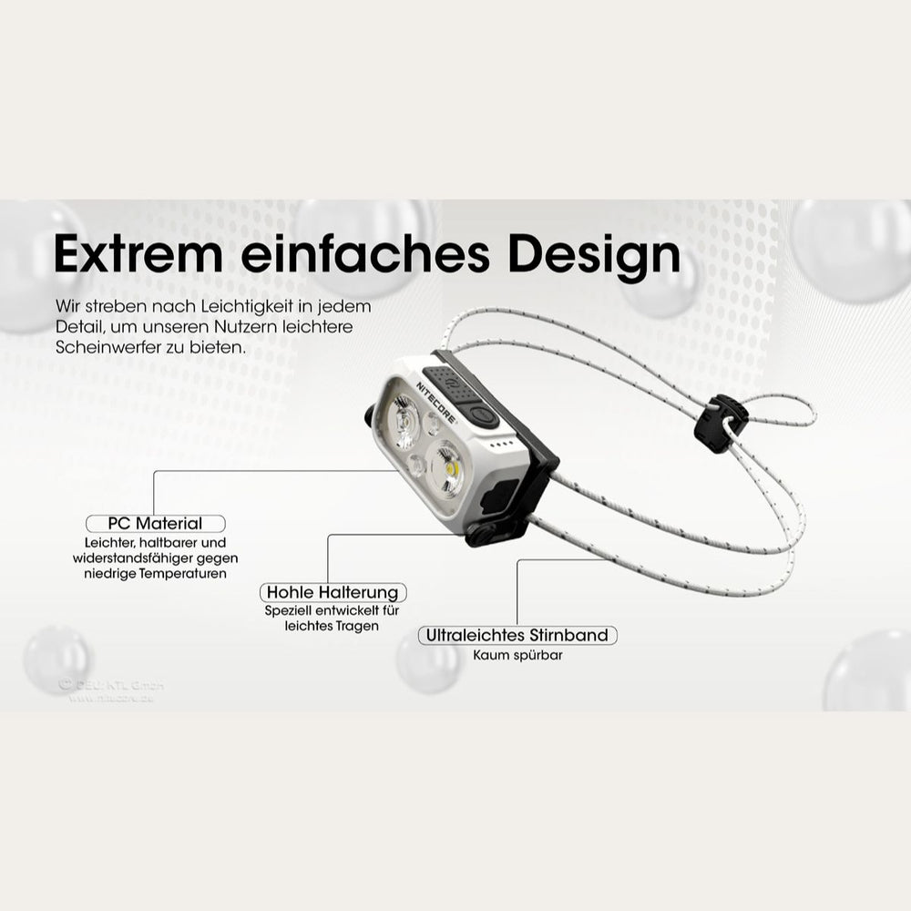 NU21 - Leichte Stirnlampe - 360 Lumen - Artctic Weiss