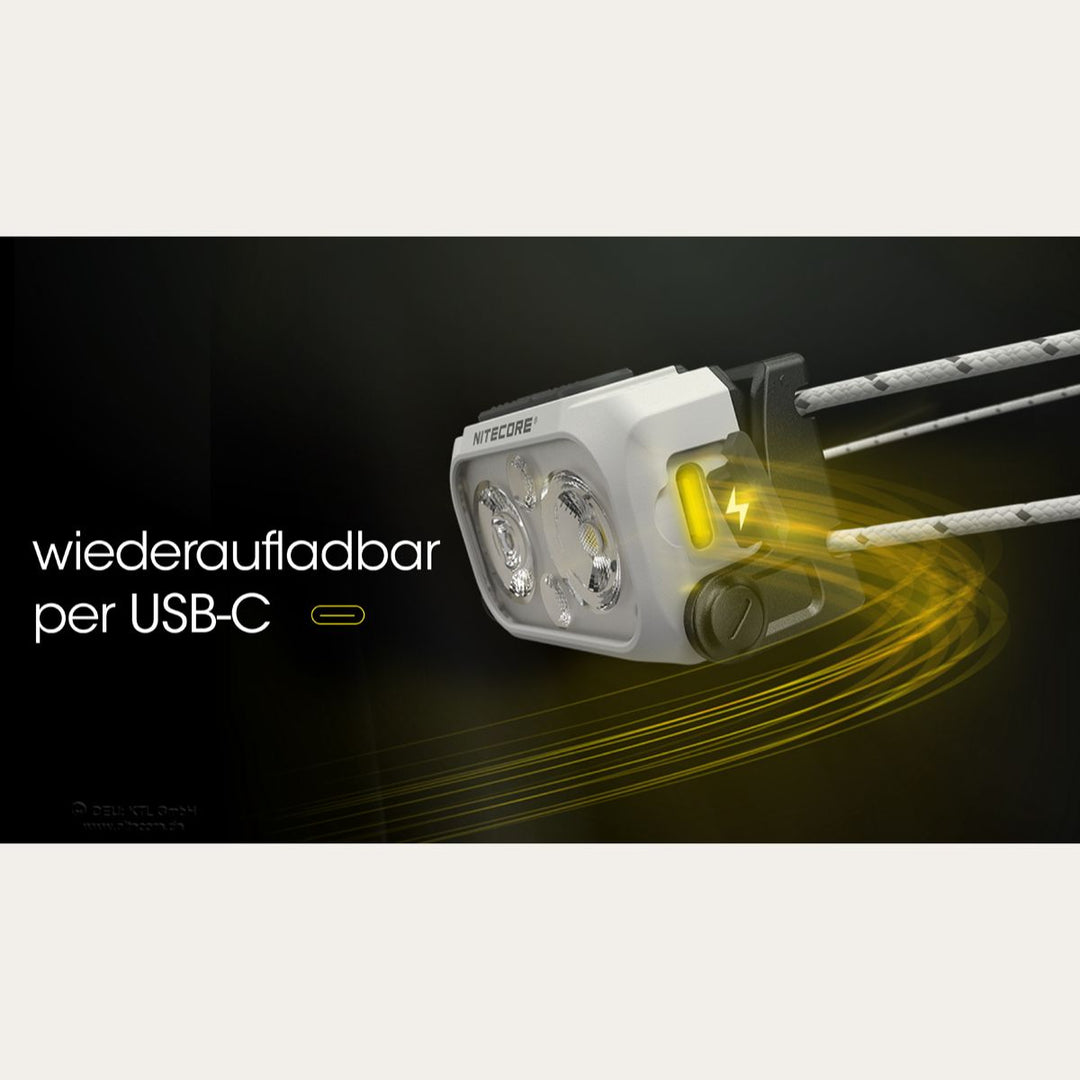 NU21 - Leichte Stirnlampe - 360 Lumen - Artctic Weiss