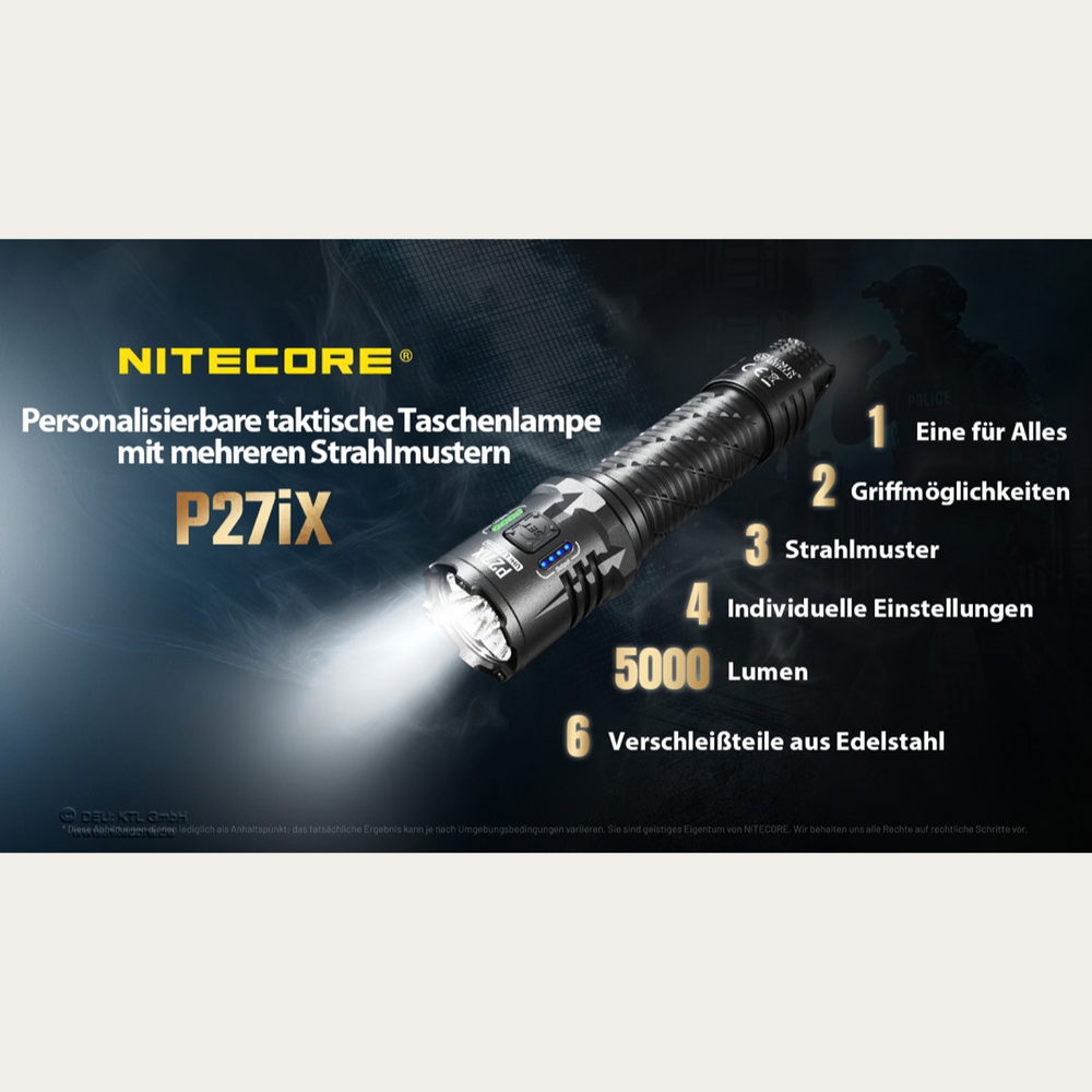 Taktische Taschenlampe P27iX - 5000 Lumen - inkl. Akku
