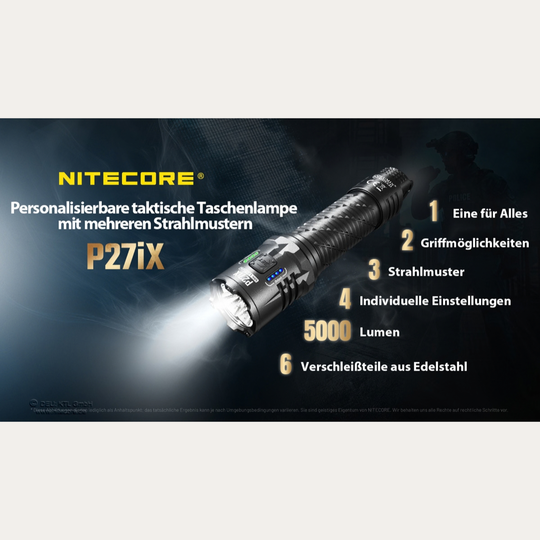 Taktische Taschenlampe P27iX - 5000 Lumen - inkl. Akku