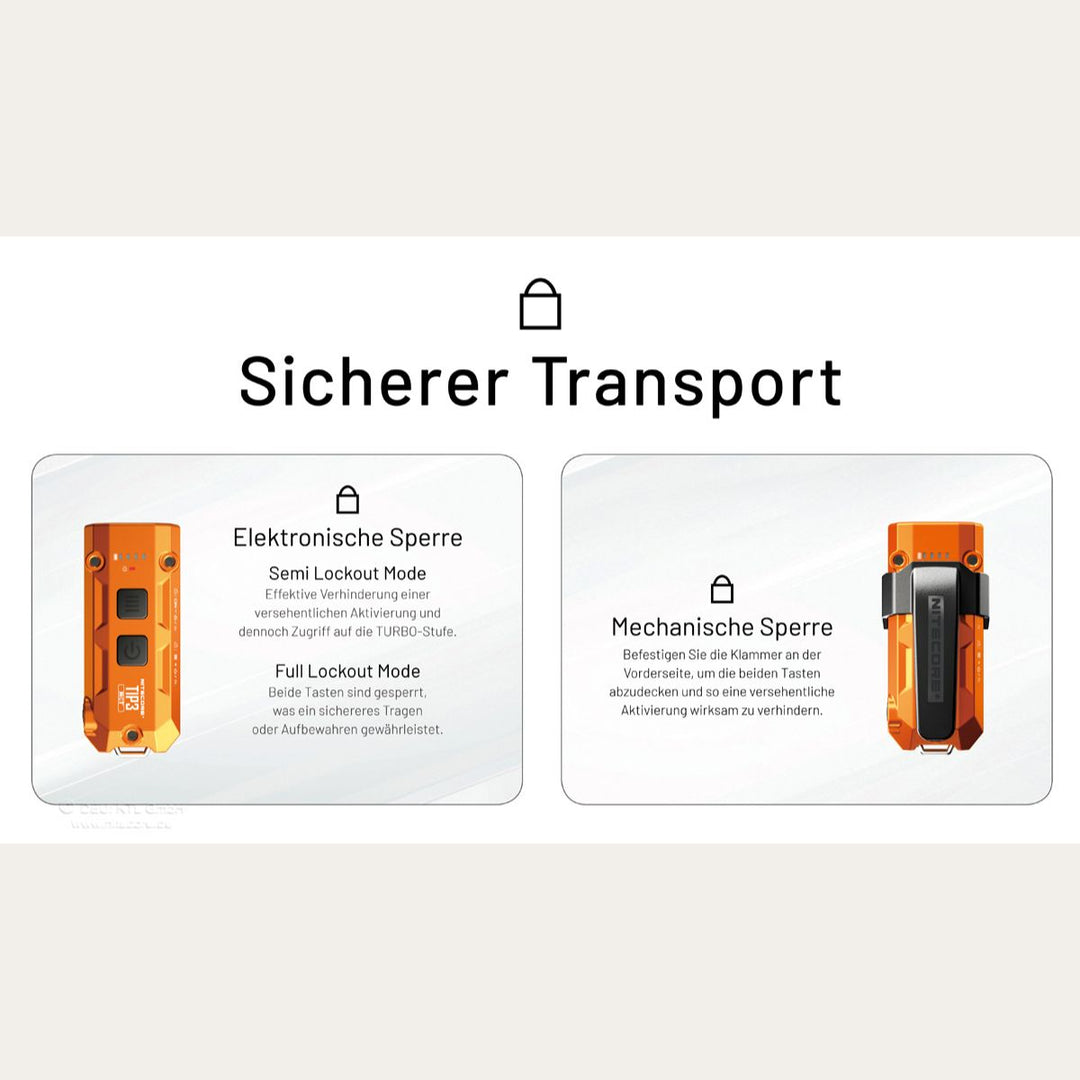 Ultraleichte USB-C Schlüsselanhänger-Taschenlampe - 720 Lumen - Schwarz - TIP3