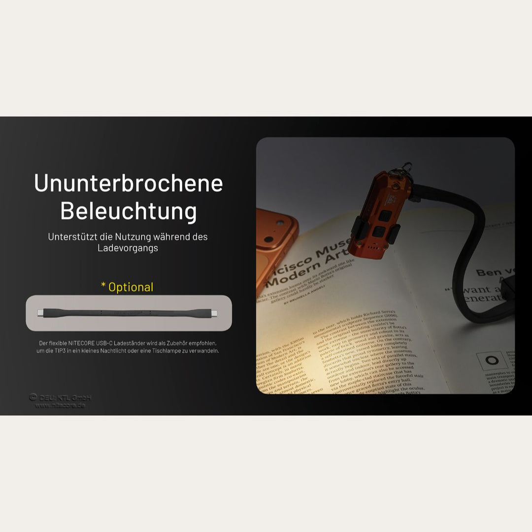 Ultraleichte USB-C Schlüsselanhänger-Taschenlampe - 720 Lumen - Schwarz - TIP3