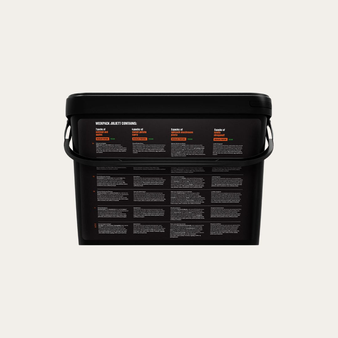 Weekpack Juliett – vegane Wochenration im Eimer
